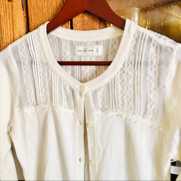 Abercrombie Fitch cream creme ivory sweater lace moose logo - Picture 7 of 10